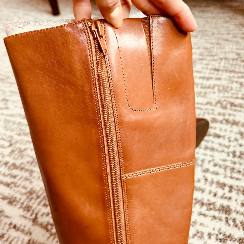 Nine West Blogger Tall Cognac Leather Zippered Riding Boots Size 7 - Picture 13 of 15